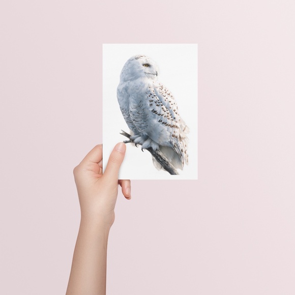 Watercolor Snowy Owl Portrait Wall Art Print, Unframed - Mystic Winter Grace - Picture 5 of 6